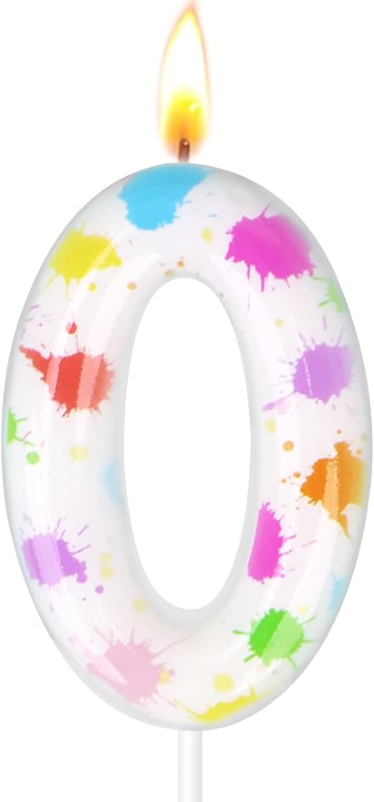 Paint Birthday Candles, Art Paint Party Decoration Supplies, Birthday Number Candles for Cake Topper (Multicolour, Number 0)