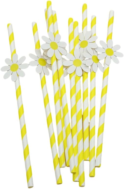 Disposable Daisy Paper Straws - Floral Straws for Kids Birthday Party Supplies Daisy Decorations Bridal Shower, Daisy Baby Shower, Wedding Party, Engagement, Birthday Party 20Pcs（yellow）