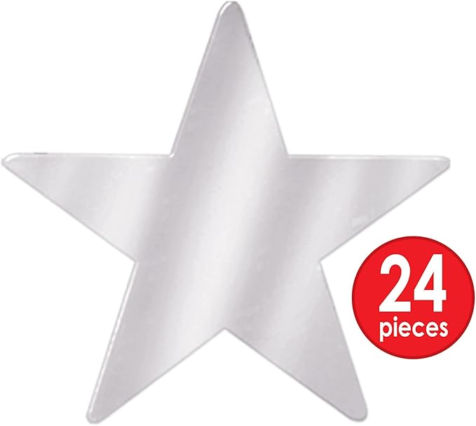 Beistle 24 Piece Silver Metallic Plastic Star Cut Outs For Weddings Birthday Party Supplies Classroom Decorations, 12"