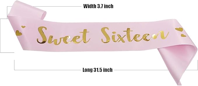 MGJSRNH Sweet Sixteen' Pink Satin Birthday Sash for Girls,Cute Princess Birthday Party Decorations Gifts,Happy 16th Birthdays Party Favor Supplies