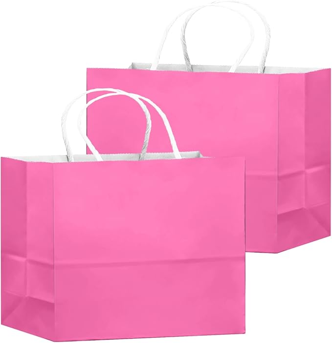 qiqee 24PCS Large Gift Bag with Handles Bulk 13"x4.5"x10" Gift Bags Pink Bags Multiple Uses (32x11x25cm,Wide Large)