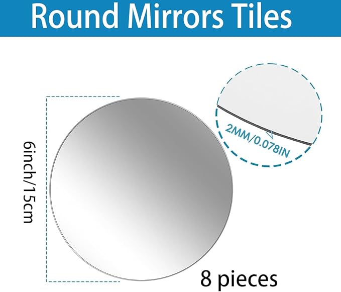 8 Pack Round Mirrors for Centerpieces, 6" Small Acrylic Mirrors Candle Plate Circle Mirror Candles Trays Mirror Tiles for Wedding Table Centerpieces Birthday Decorations, Crafts Decor