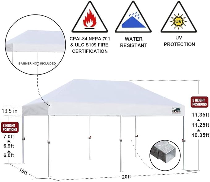 Eurmax USA 10x20ft Pop Up Canopy, Commercial Instant Tent for Outdoor Events, Patented No-Tip Rolling Storage Bag with 6 Sandbags,UV & Water Resistant,Heavy Duty Portable Shelter Gazebo,Yellow
