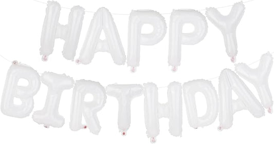 White Happy Birthday Balloons Banner 16 Inch Mylar Foil Letters