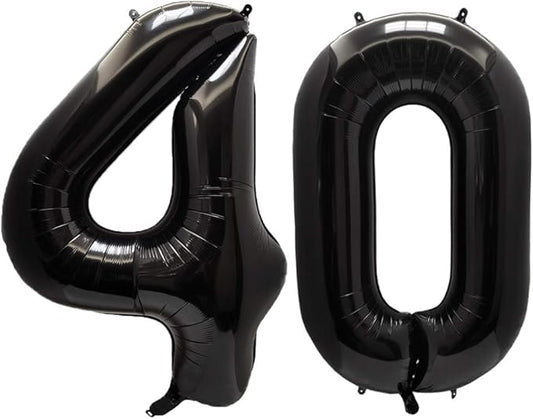 AULE 40 Inch Jumbo Black Foil Mylar Number Balloons for Men Women 40th Birthday Party Decorations 40 Years Old Anniversary Party Supplies