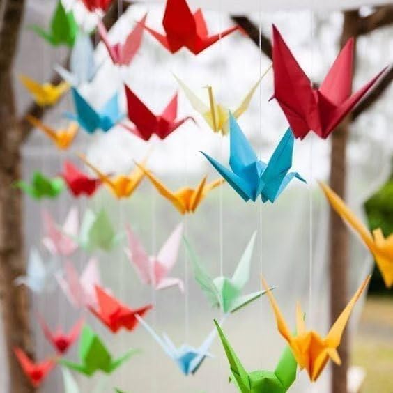 Colorful Paper Crane Hanging Garlands (3stringsX 5.2ft), Origami Birds Streamers for Bridal Shower, Baby Shower Birthday Party Supplies