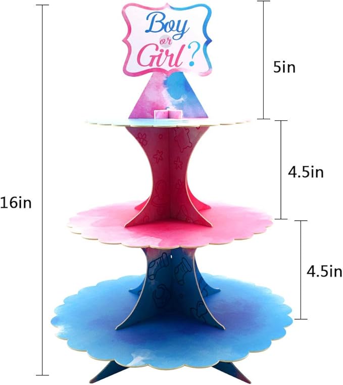 Gender Reveal Cupcake Stand Gender Reveal Party Favors Blue and Pink 3 Tier Cardboard Cake Stand for Party Decorations