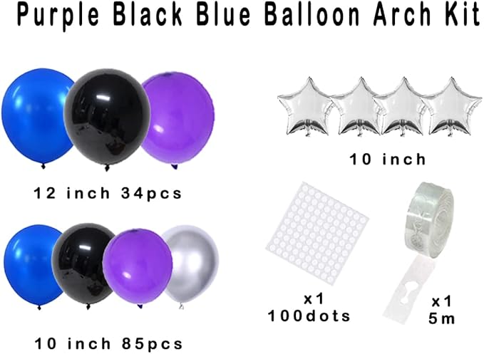 Purple Black Blue Balloon Arch Garland Kit - Purple Blue Black Balloons Metallic Silver Balloons for Video Gaming Miner Birthday Graduation Party Decorations