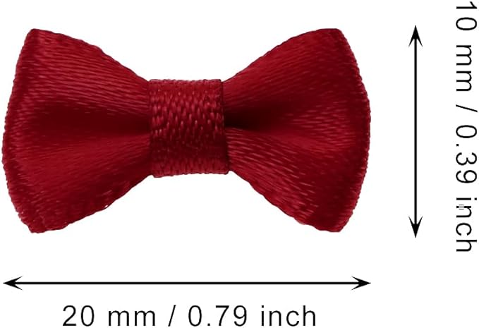 Tupalizy Mini Satin Ribbon Bows Small Craft Sewing Fabric Bows for Christmas Decoration Bow Ties Scrapbook Gift Bags Boxes Greeting Invitation Cards Wedding Party Favor, 20x10mm, 50PCS (Wine Red)