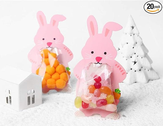 UnnFiko Mini 'Candy' Bags {20 Pack} Paper Party Favor Treat Bags for Cookies, Candy Buffet, Baby Shower- Halloween/Wedding/Birthday Party Favor Bags (Rabbit)