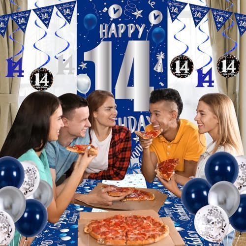 14th Birthday Decorations for Boys Girls, Blue 14 Year Old Party Supplies