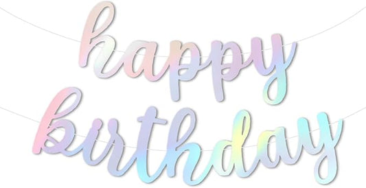 Glitter Happy Birthday Banner Sign, Reusable Celebration Party Garland Hanging Decorations, DIY Birthday Backdrop Banners Party Supplies for Girls, Boys, Teens, Adults (Laser)