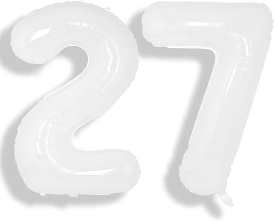 SUWEN 40 Inch White Large 27 Balloon Numbers Big Foil Helium Number Balloons 0-9 Giant Jumbo Happy 27th Birthday Party Decorations for Men or Women Huge Mylar 72 Anniversary Party Supplies