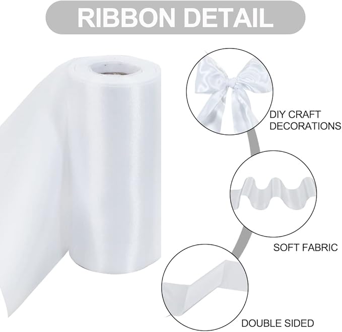 TONIFUL 4 Inch x 11 Yards Wide White Satin Ribbon Solid Fabric Large Ribbon for Cutting Ceremony Kit Grand Opening Chair Sash Table Car Bows Gift Wrapping Wedding Party Decoration Halloween Christmas