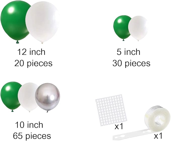 Dark Green White Silver Balloon Arch Garland Kit - Forest Green White Balloon Arch Metallic Silver Balloon for Wedding Engagement Graduation Retirement Birthday Party Decorations