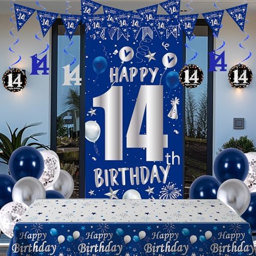 14th Birthday Decorations for Boys Girls, Blue 14 Year Old Party Supplies