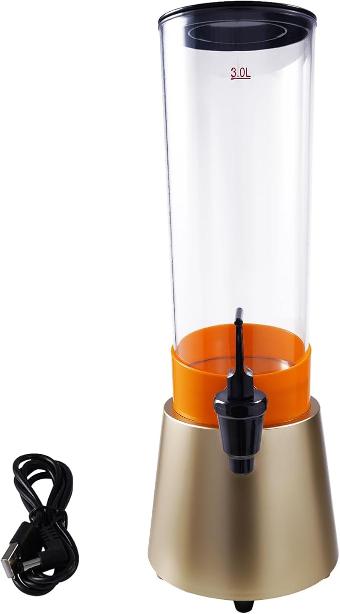 0.79 Gallon Beverage Dispenser With Champagne Gold Stand,Single Tank Water Ice Tea Beer Margarita Juice Drink Dispenser with LED White Light,Water Jar Dispenser with Spigot for Home Bar Parties