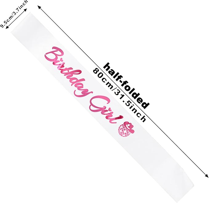 Birthday Girl Sash, Disco Cow Birthday Sash for Cowgirl Funny Birthday Gift Ideas Suppiles, White+ Pink Foil