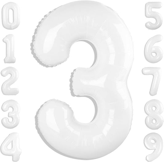 Numbers Balloon 3, 40 Inch Large White Balloon for Three Year Old Birthday Decor, 3 13 30 31 Birthday Party Decorations for Wedding Supplies