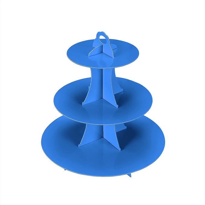 YLDW Cupcake Stand, 3-Tier Cupcake Stand Display, Cardboard Cup Cake Tower Stand, Disposable Dessert Stand for Birthday Tea Party Baby Shower Treat Decorations, Blue