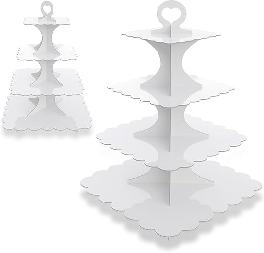 4-Tier Square White Cupcake Stand 2-Pack – Sturdy Cardboard Dessert Display for Weddings, Birthdays, Parties