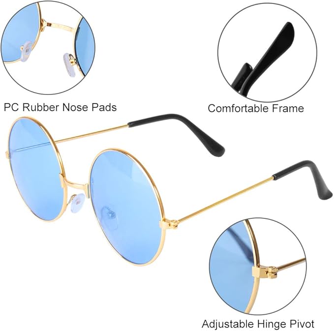 ONESING 8-20 Pairs Round Hippie Sunglasses Circle Sunglasses for Women Glasses Multicoloured Hippie Headband Disco Party