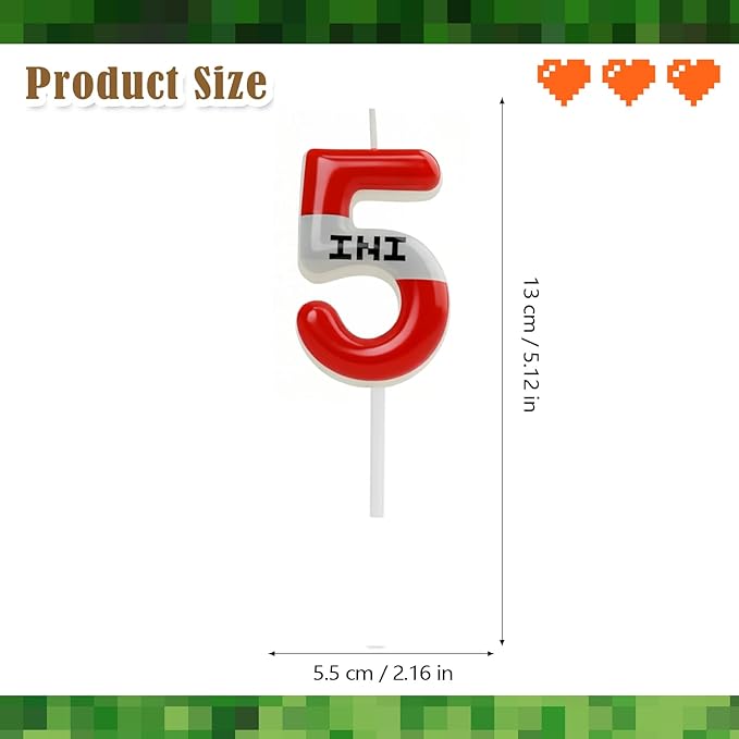 TNT Themed Birthday Candles for Boys Girls, Craft Pixels Cake Topper,Number 5 TNT Cake Toppers，Pixel Birthday Cake Candle,Kids Themed Birthday Party Supplies (Number 5)