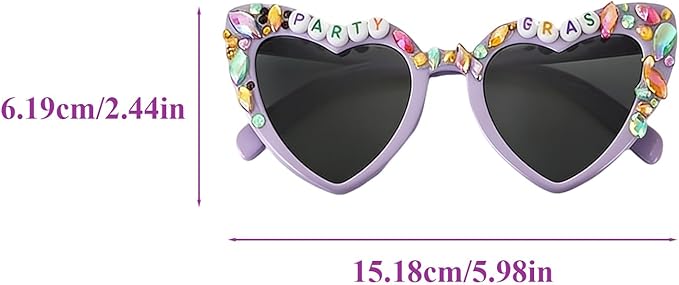 3 PCS Carnival Sunglasses for Women,Purple Yellow Black Beads Heart Sunglasses,Heart Shaped Glasses for Carnival Outfit Accessory Party Decorations,Carnival Party Favors