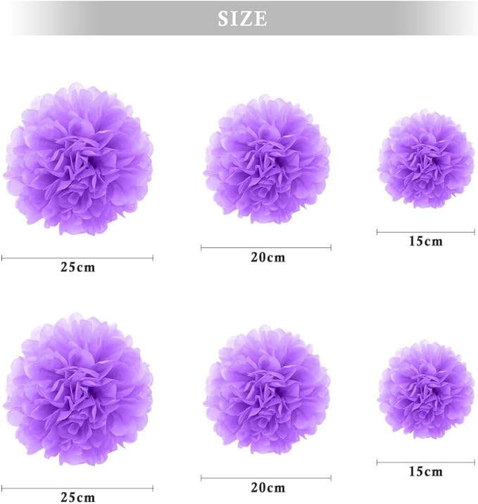 Binpeng Paper Pom Poms Hanging Paper Flower Ball Wedding Celebrations Decorations Outdoor Decoration Flowers Craft for Birthday Party (Light Purple)