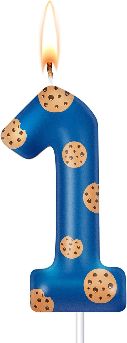 MTLEE Number Birthday Candle Themed Candles Cookies Cake Topper for Girl Boy Cartoon Birthday Party Cake Decorations Supplies (Blue B,Number 1)