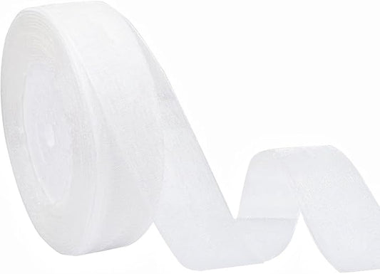 1 Inch 50 Yards Sheer Organza Ribbon Chiffon Ribbon for Gift Wrapping Wedding Bouquet Crafts (White)