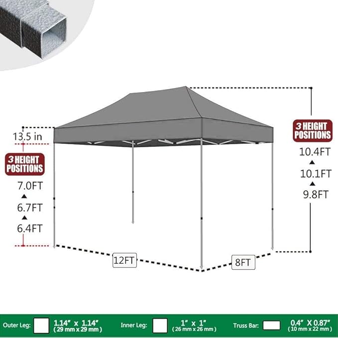Eurmax USA 8x12ft Pop Up Canopy, Commercial Instant Tent for Outdoor Events, Patented No-Tip Rolling Storage Bag with 4 Sandbags, UV & Water Resistant, Heavy Duty Portable Shelter Gazebo,Burgundy
