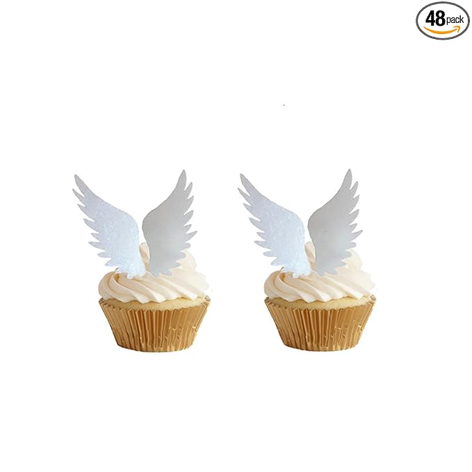 GEORLD 24pairs Wafer Angel Wings Wafer Cupcake Toppers Wing Cake Decoration For Anniversary, Birthday Party & Wedding
