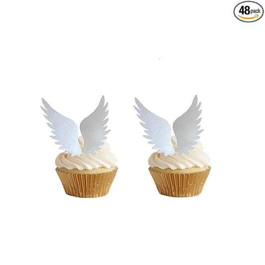 GEORLD 24pairs Wafer Angel Wings Wafer Cupcake Toppers Wing Cake Decoration For Anniversary, Birthday Party & Wedding