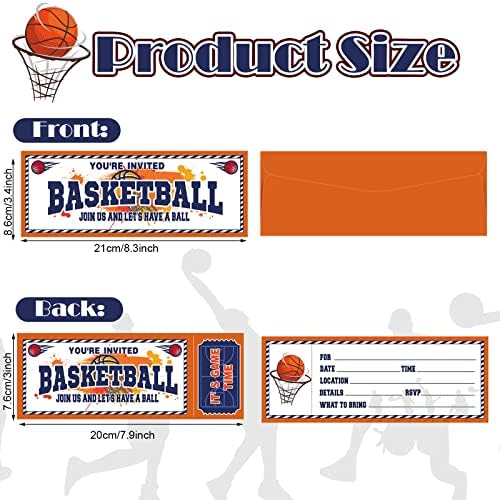 Woanger 50 Pcs Basketball Party Invitations with Envelopes Basketball Birthday Invite Cards 25 Tickets 25 Envelopes for Sports Favor Supplies