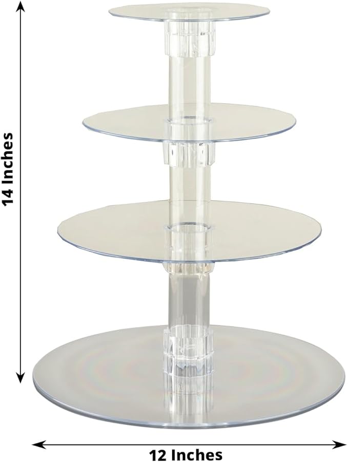 Efavormart 4-Tier Clear Heavy Duty Round Acrylic Cake Stand, Cupcake Tower Dessert Holder Display Stand with Film Sheets - 14" Tall