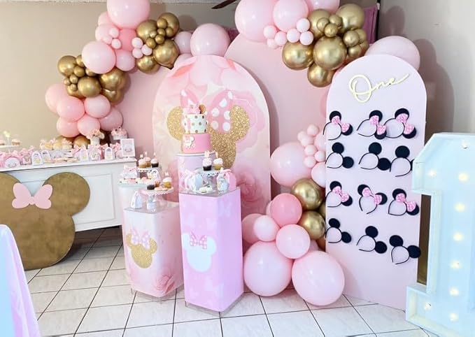 Pink and Gold Balloon Arch Kit, 154Pcs Baby Pink Metallic Gold Latex Balloon Garland kit, 18 12 10 5 Inch Different Size Balloons for Birthday Galentine's Day Valentine's Day Party Decorations