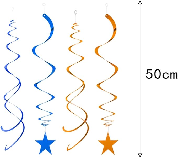GAKA Blue and Orange Foil Hanging Ceiling Swirls Garland,Star Swirl Streamer Decorations for Birthday,Anniversary,Graduation Party Supplies(24Pcs)