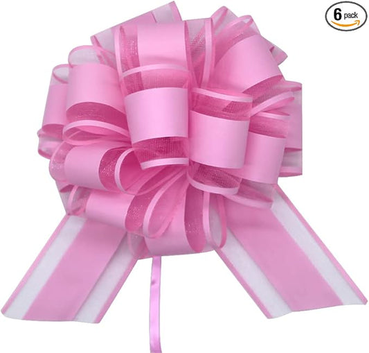 6 Pieces Large Pull Bows, Pink Gift Bow, 6 inches, Party Gift Wedding Ribbon Bows for Wrapping Boxes or Flower Decorations, Day Present Decoration Bow(Pink)