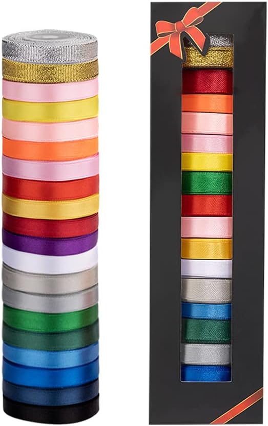 LIUYAXI Rainbow Ribbon Solid Color Assortment 18 Colors & 2 Glitter Metallic Colors,Perfect for Gift Wrapping Happy Birthday Party Decorations, 3/8" X 5 Yard Each Total 50 Yds Per Package