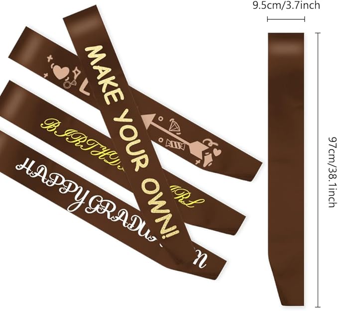 MDOZQ 12 Pcs Blank Satin Sash Party Favors - Brown Satin Sashes for Birthday, Wedding, Graduation, DIY, Beauty Pageant, Hen Party, Homecoming