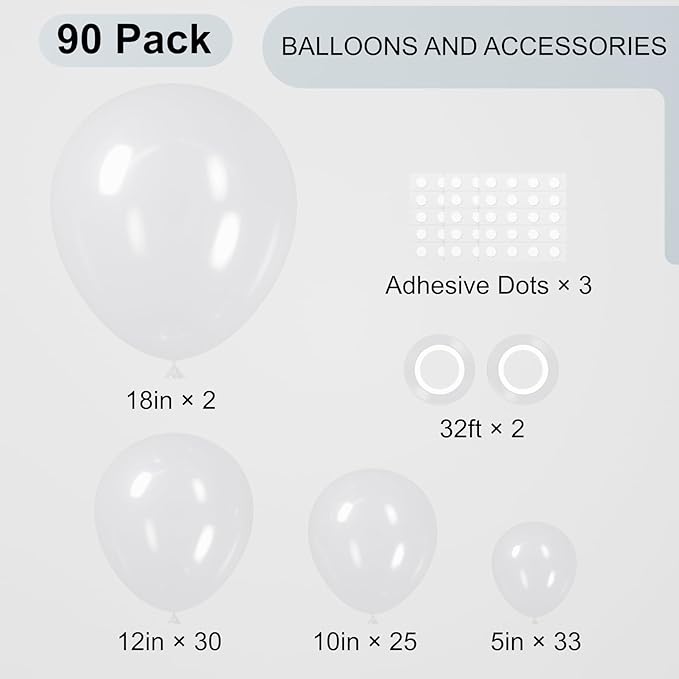 Voircoloria 90pack Clear Balloons Different Size 18/12/10/5 Inch Transparent Balloon Garland Arch Kit for Graduation, Wedding, Birthday, Baby Shower, Anniversary Party Decorations