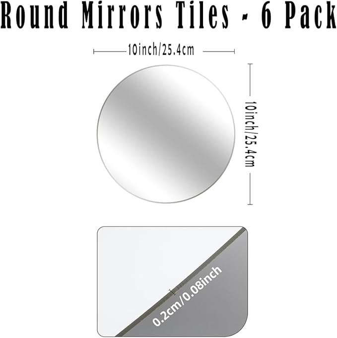 6 PCS 10inch Round Mirror Centerpieces for Tables 2MM Thickness Acrylic Circle Mirror Centerpieces Wall Mirror Tray Candle Plate Centerpiece for Wedding Birthday ChristmasTable Decorations