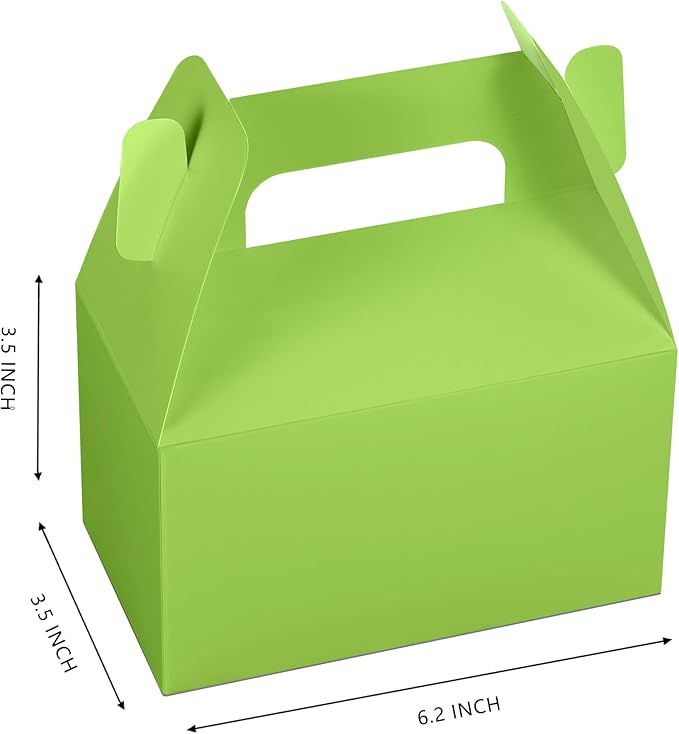XAGLVV 24 Pack Green Paper Gable Boxes with Handles - Treat & Goodie Box for St. Patrick's Day, Nature-Themed Party Favors