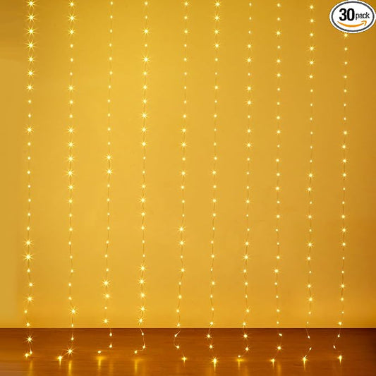 Curtain Lights 10ft x 10ft, 300 LED Twinkle Fairy String Lights Curtain with Remote & Timer, IP65 Waterproof, USB Powered for Indoor Outdoor Wall Bedroom Backdrop Christmas Decor - Warm White