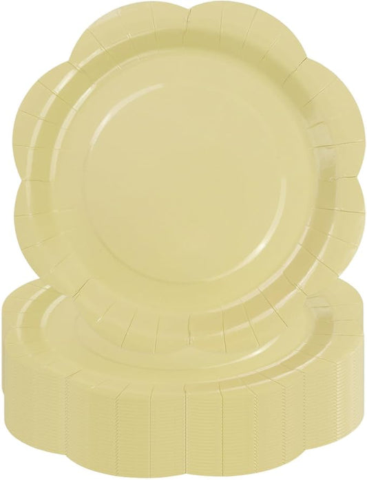 50 Pack Yellow Paper Plates 7 Inch, Disposable Scalloped Plates Cake Dessert Plate for Dinner Baby Shower Wedding Bridal Shower Birthday Party Supplies (Yellow, 7 inch)