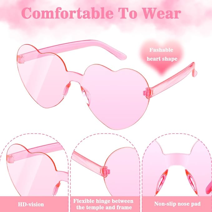 14 Pack Heart Sunglasses, Heart Shaped Sunglasses, Heart Glasses Bulk for Women, Rainbow Sunglasses for Valentine