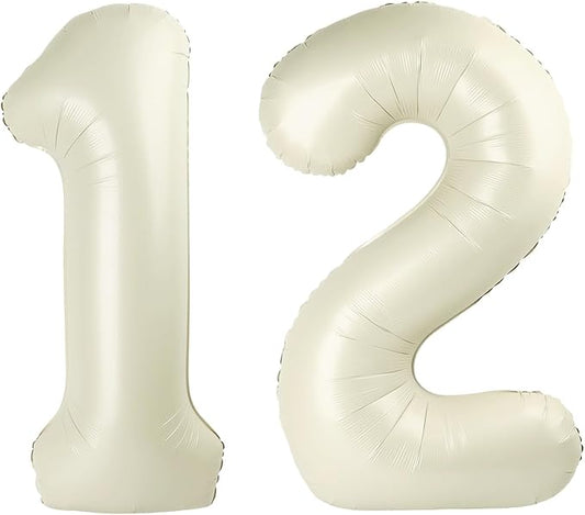 12 Balloon Number, 40 Inch Cream Large Number Balloons Birthday Gift for 12 21 Years Old, Maylar Balloon Decorations for Wedding Engagement Graduations Memorial Day's