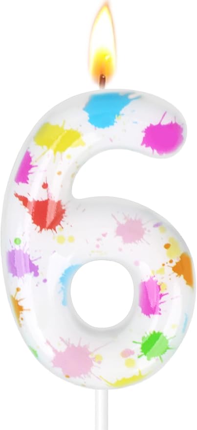 Paint Birthday Candles, Art Paint Party Decoration Supplies, Birthday Number Candles for Cake Topper (Multicolour, Number 6)