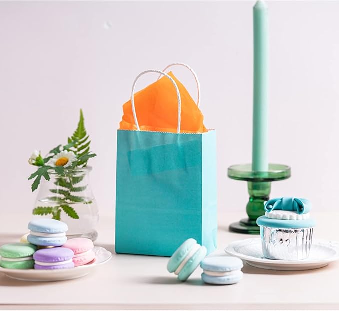 AWELL Mini Size Turquoise Blue Paper Bag with Handle Bulk Party Favor Bag 6x4.5x2.5 inch for Graduation Baby Shower Birthday Christmas Recycled Bag, 50 Counts